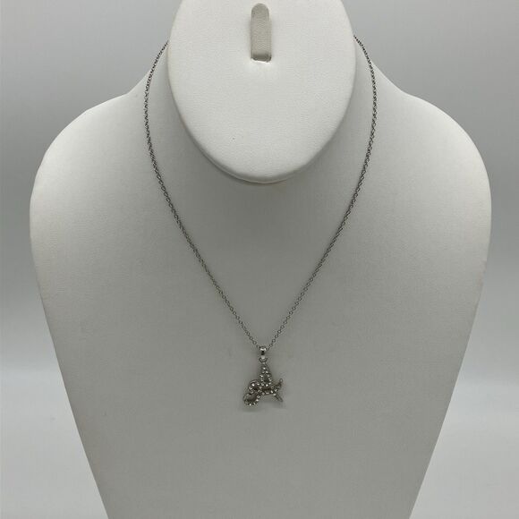 Silver Tone Initial A Necklace 16 in Clear Crystal Rhinestone Dainty Pendant - Picture 2 of 7